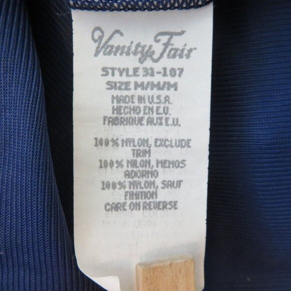 Vanity Fair Womens Navy Blue Button-Down Nightgown Robe M Nylon Embroidered - Picture 7 of 12